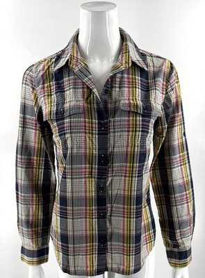 Patagonia Plaid Overcast Button Down Shirt Sz 6 Blue Pink Yellow Hiking Camping