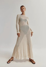 DISSH Ophelia Crochet Knit Maxi Dress Small Cream Long Sleeve Resortwear Beach