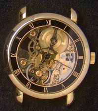 Orologio Uomo Vintage Scheletro Numeri Romani Placcato Oro Carica Manuale-- Funzionante