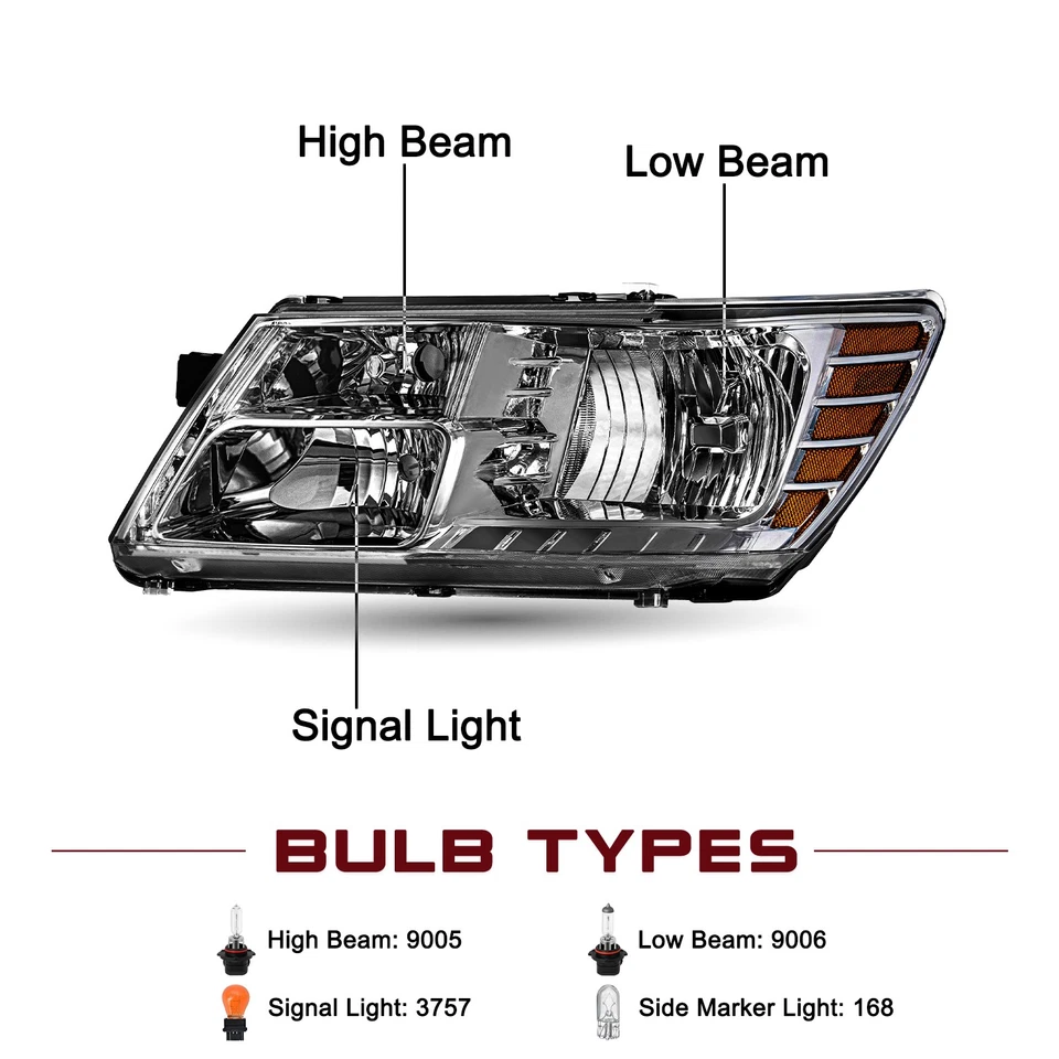 For 2009-2019 Dodge Journey Halogen Headlight Smoke Amber Corner Headlamps 2PCS Foto 3 de 4