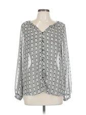 Olive and Oak Women Silver Long Sleeve Blouse L