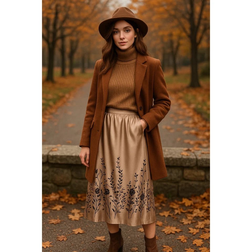 Falda larga bordada satinada vintage diseño Paul Harris talla grande Foto 2 de 4