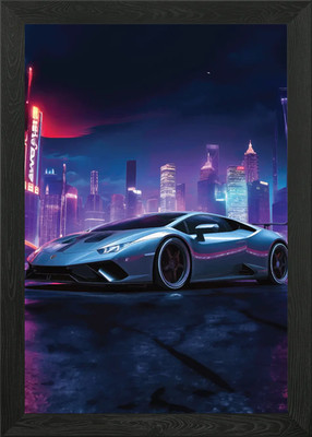 Auto in der Nacht Stadt Gerahmtes Wandbild Poster Leinwanddruck Bild