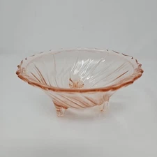 Vintage Jeanette Glass Pink Depression Swirl Three Footed Candy Dish 5.5"