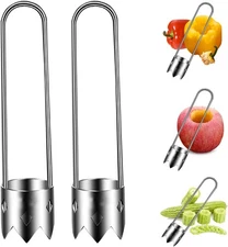 Red Bell Pepper Seed Corer, Stainless Steel Fruit Vegetable Quick Silver 
