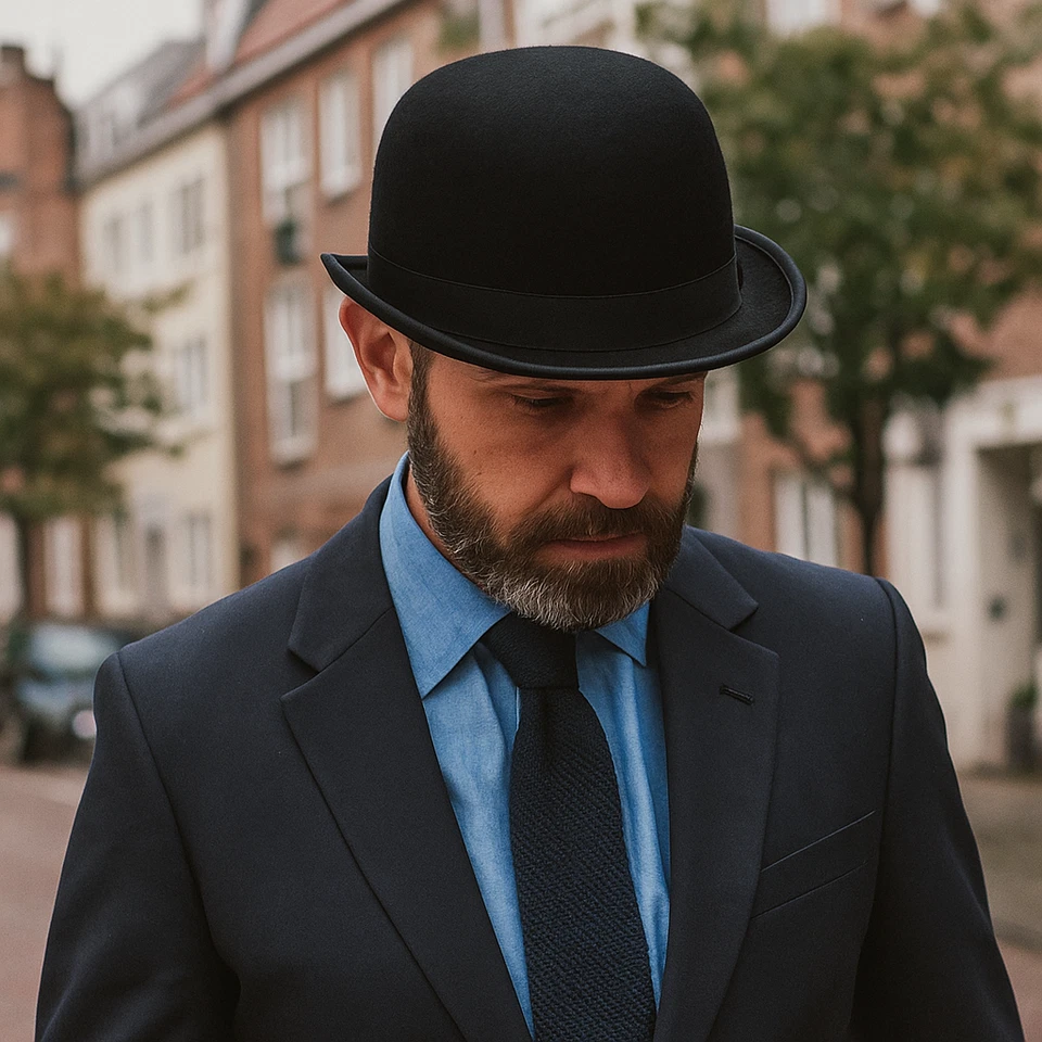 Schwarzer Velours Bowler Hut Stag Night Charlie Chaplin Viktorianisches Kostüm - Bild 3 von 4