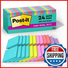 Post-it Super Sticky Notes, 3x3, 24 Pads, Supernova Neons, 2x Sticking Power