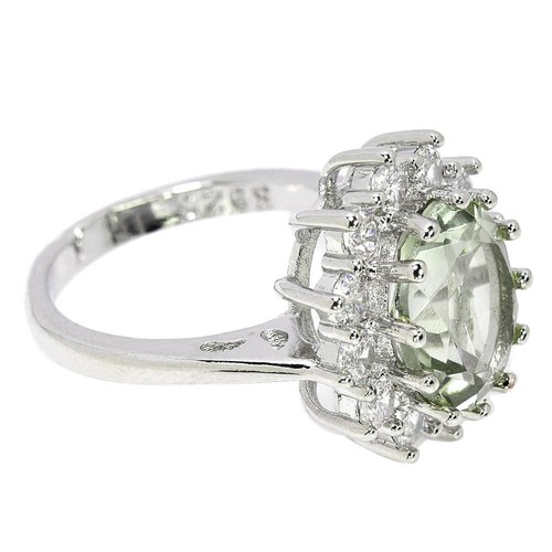 NATURAL GREEN AMETHYST OVAL & WHITE CZ STERLING 925 SILVER RING SIZE 6.25-7.25 - Imagen 6 de 6