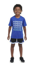 Adidas SEMI LUCID BLUE Little Boys 2-pc. Short Set, US 7