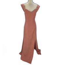 Dessy Collection Off Shoulder Cross Back Dress Gown - Rose Pink - size 12