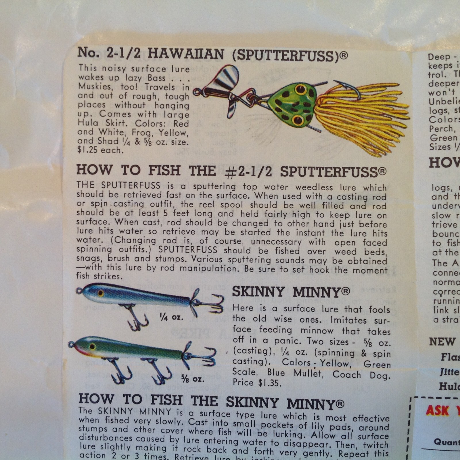 Vtg 1950's60's Color Fred Arbogast Fishing Hints and Pocket Catalog