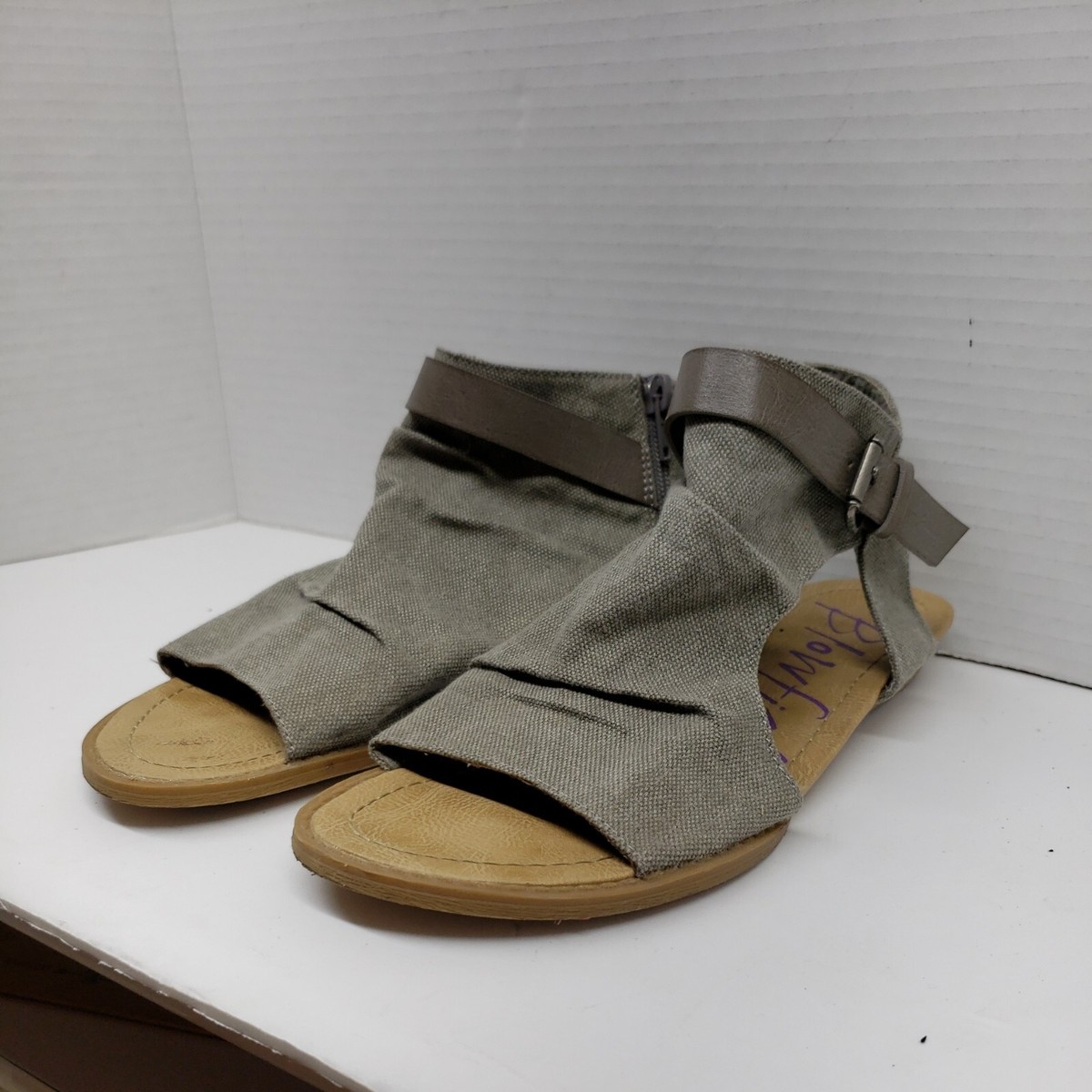 Blowfish Malibu Balla Wedge Sandal Size Gladiator Zip Buckle Grayish  Green