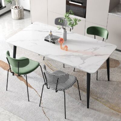 6-Seat Antimicrobial Real Marble Dining Table Protective Foot Pads Easy Assembly