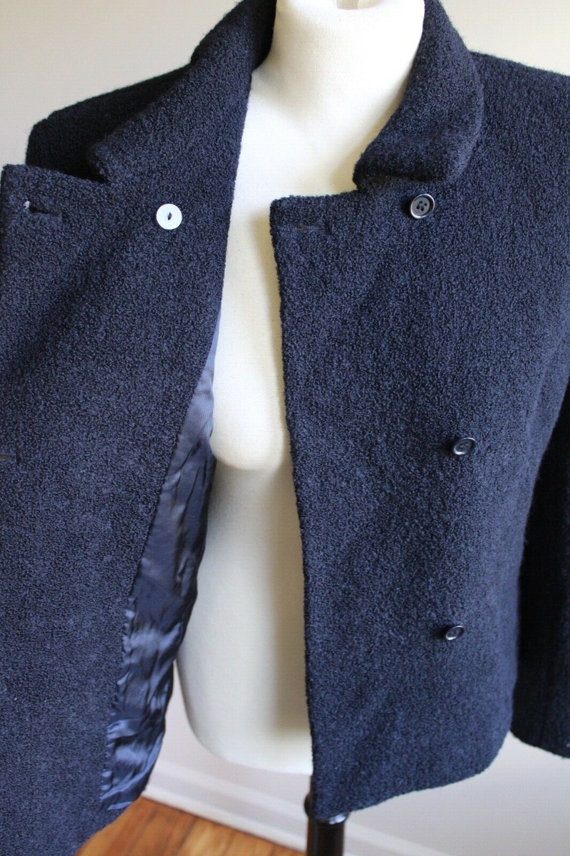 Vtg 90s Jones New York 10 Navy Blue Fuzzy Wool Double Vtg 90s Jones New York 10 Navy Blue Fuzzy Wool Double