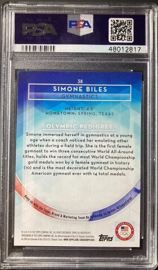 SIMONE BILES RC 2016 Topps Juegos Olímpicos ORO #38 PSA 9 Como Nuevo Novato🤸🏿🇺🇸🥇 Foto 2 de 4