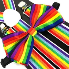 Pride Rainbow Stripe Bow Tie and Suspender Combo set Clothing Accessories