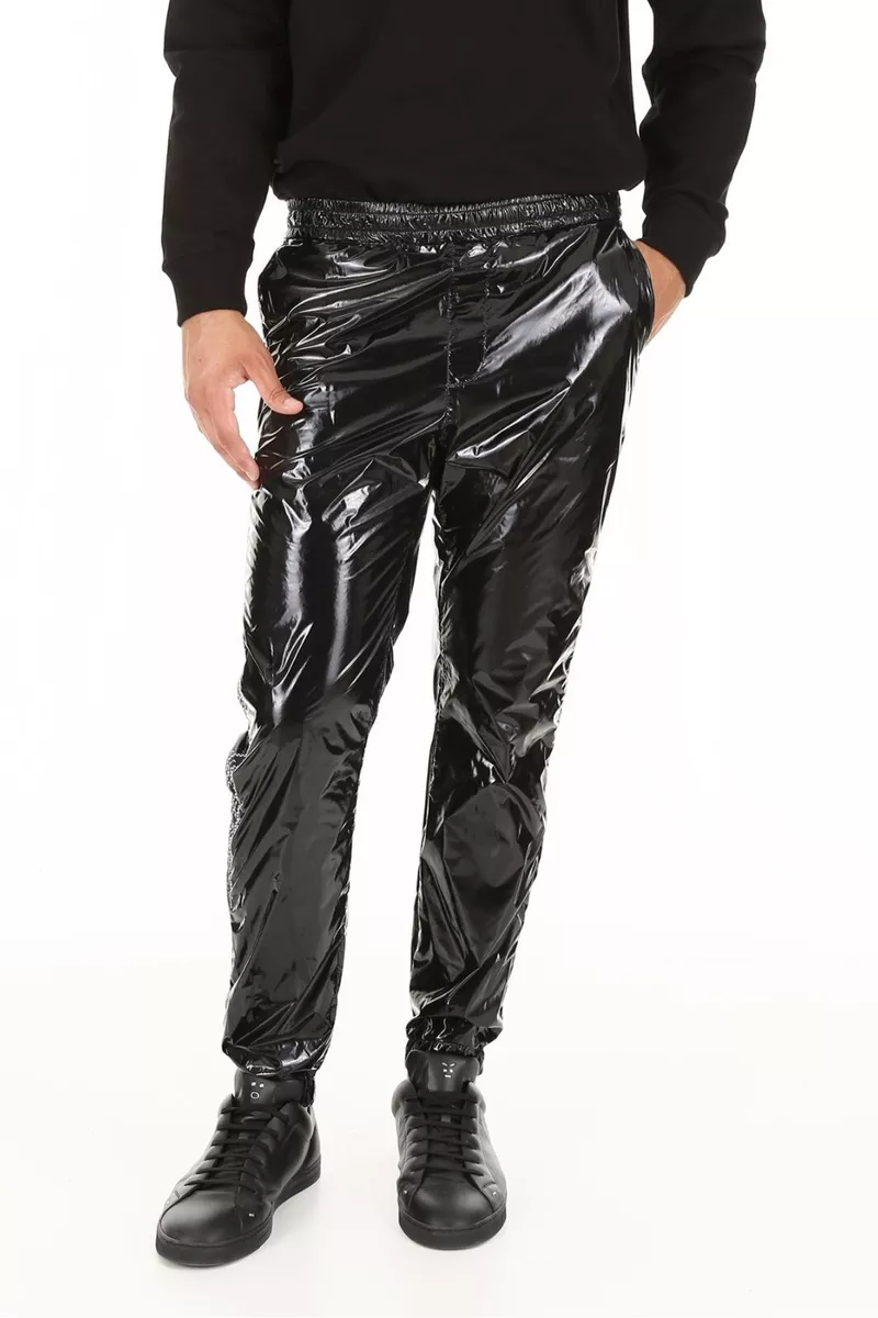 Black shiny cargo pants sales