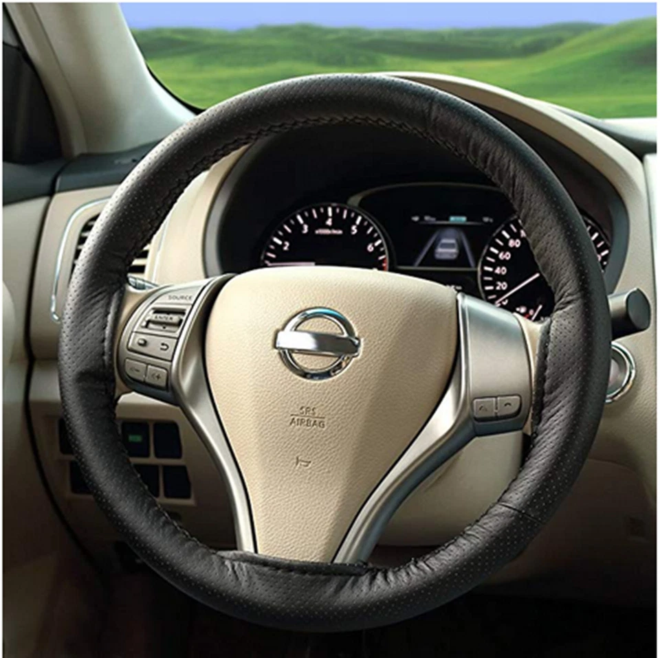 PU Leather Car Steering Wheel Cover Protector Needle Thread DIY 38cm Accessories — 第 4/4 张图片
