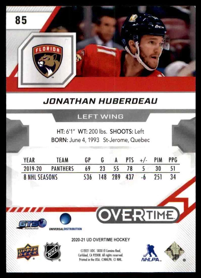 2020-21 Upper Deck Overtime Jonathan Huberdeau #85 - Image 2 of 2