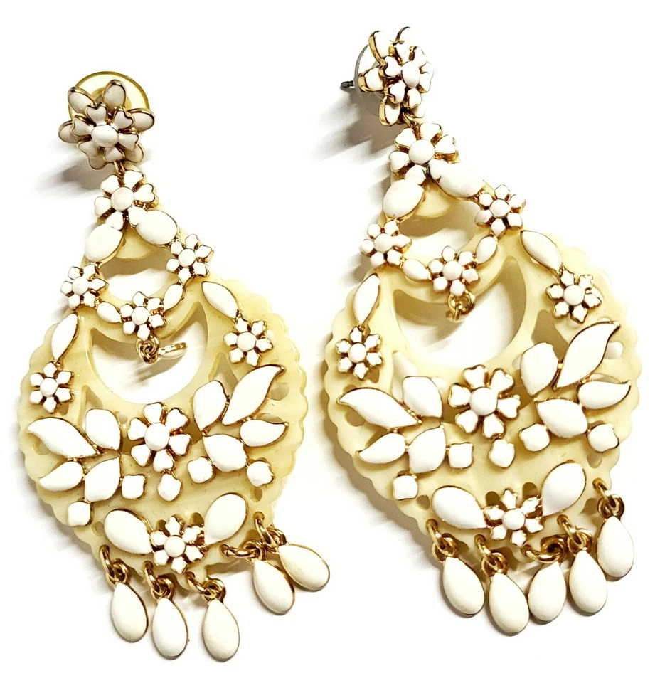 Pendientes Araña Floral J.Crew Blanco Multicolor Oro Claro Chapado en Buey Latón Foto 3 de 4