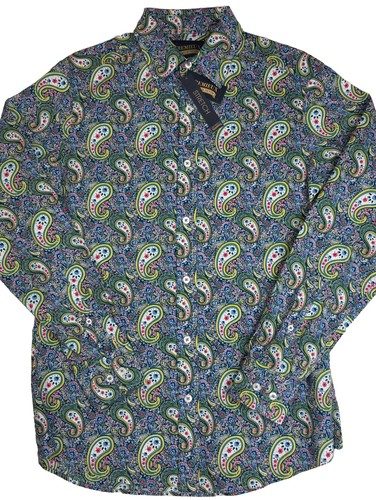 Men's CREMIEUX Long Sleeve Shirt S Small Blue Multicolor Paisley Print New NICE - Picture 2 of 7