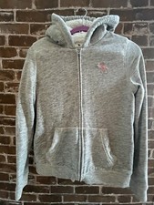 ABERCROMBIE KIDS GIRLS 15/16 SHERPA LINED HOODIE SEQUIN SLEEVE GREY GRAY ZIP UP