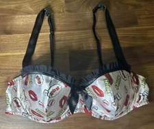 Vtg Frederick's Of Hollywood Bra 36 L Comic Graphic Shiny Second Skin Lips Kiss