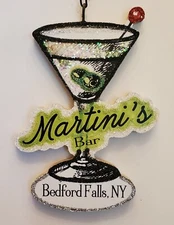 MARTINI's BAR BEDFORD FALLS  IT's A WONDERFUL LIFE * Glitter CHRISTMAS ORNAMENT