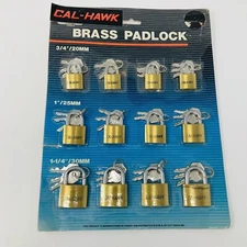 Cal-Hawk Tools 12-Piece Brass Padlocks Sizes 3/4” - 1/25” - 1 1/4” With Keys NEW
