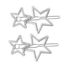 2Pcs Silver Hollow Star Hair Clips Non-Slip Metal Geometric Hairpin Elegant R...