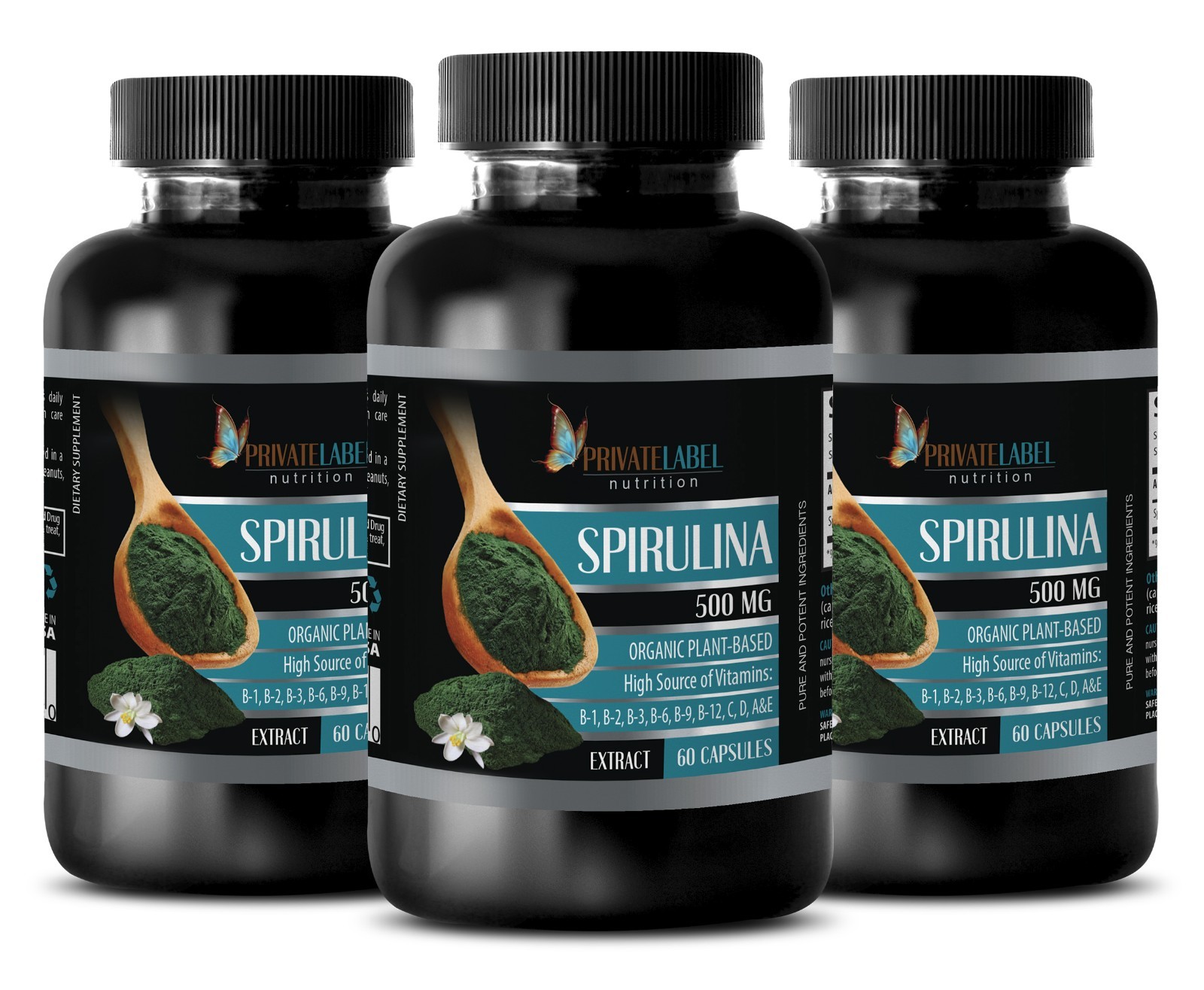 Algas Klamath - ESPIRULINA PURA 500 mg - Alta concentración de clorofila - 3 bots