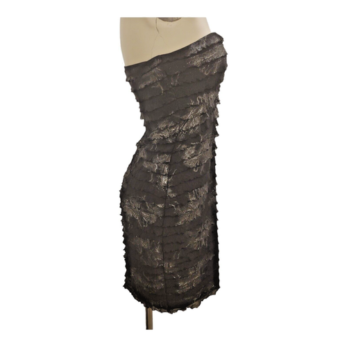 VTG BETSEY JOHNSON Y2K Dress Grunge Black Silver Strapless Tiered Bodycon S M - Picture 3 of 11