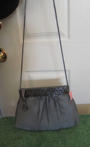 VINTAGE NEW W/TAG DRESS PURSE GRAY METALLIC SHOULDER BAG PURSE - - 第 1/5 張圖片