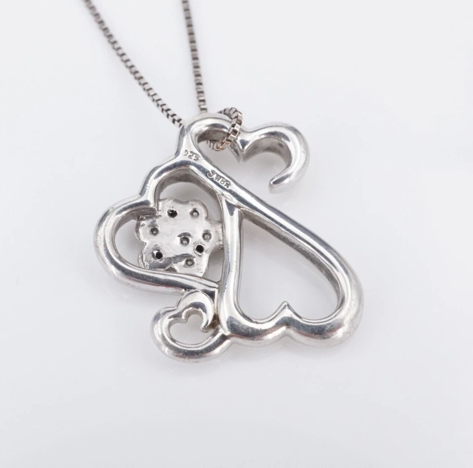 Jane Seymour Open Heart Paw Black White Diamond Necklace Sterling Silver NS2129 - Image 2 of 3