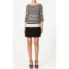 Zara Striped Black White Color Block Shift Mini Dress 3/4 Sleeve Size Medium