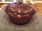 VINTAGE CORNING WARE VISION CRANBERRY 5 QT DUTCH OVEN WITH PYREX  LID