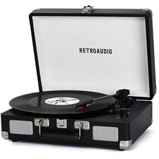 Vinyl Record Player 3-Speed Bluetooth Portable Suitcase Belt-Driven Black