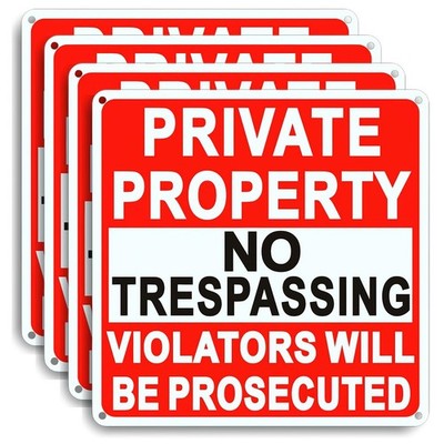 4 Pack Large No Trespassing Signs Private Property, 9.5 Inch x 9.5 Inch Priva...