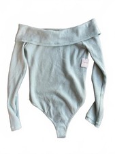 Free People Intimately Mint Green Ribbed Off-Shoulder Bodysuit NWT, Size Large