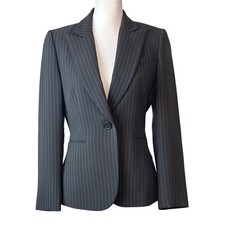 Tahari ASL Charcoal Pinstripe Fitted Single Breasted One Button Blazer Sz 4