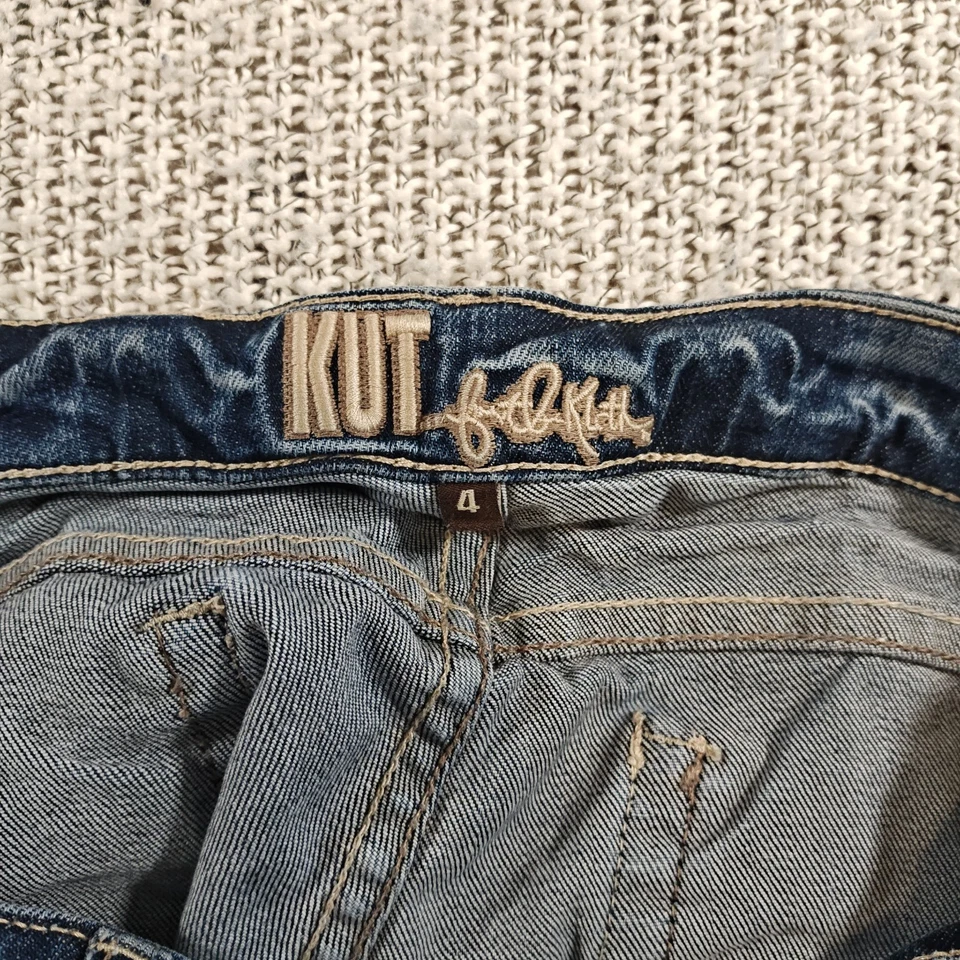 Pantalones Cortos de Jean Kut From The Kloth Para Mujer Talla 4 Azul Denim Bordado Bigotes Foto 4 de 4