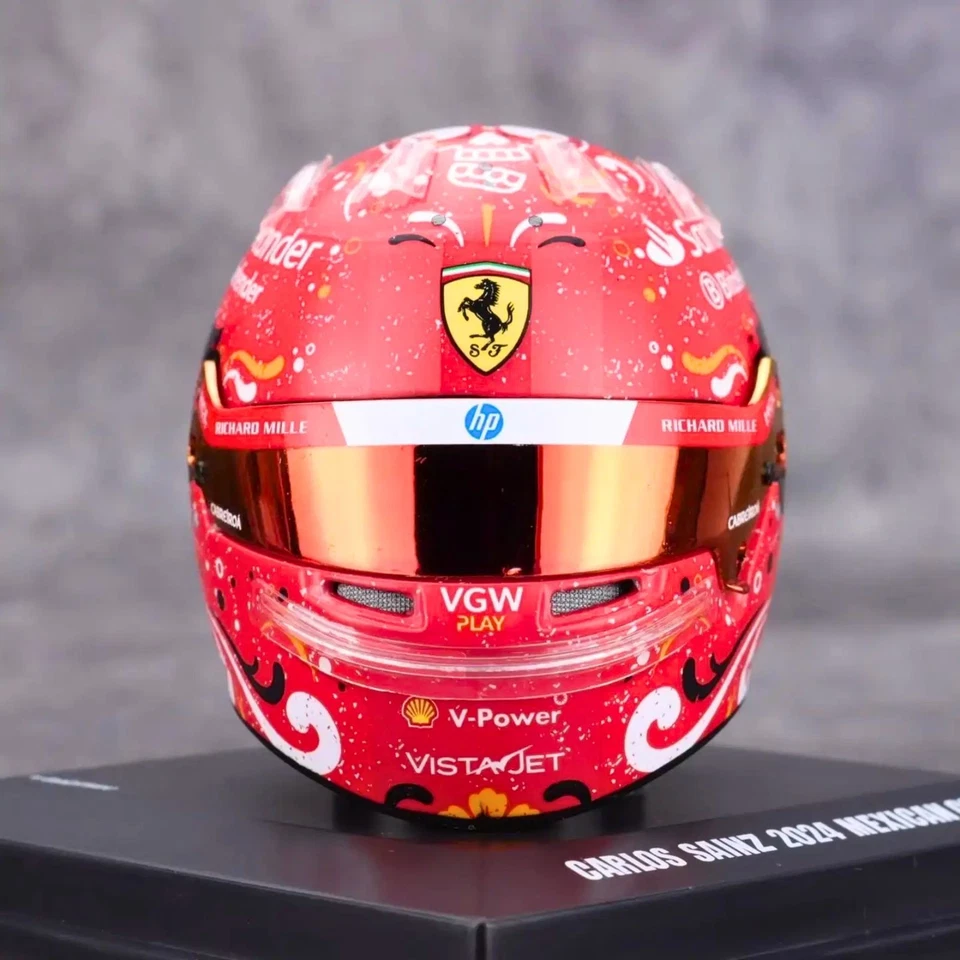 2024 Carlos Sainz Mini Helmet Mexican GP - 1:5 Scale Ferrari Looksmart F1 Helmet - Image 2 of 4