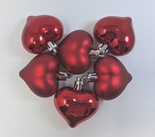 Mini Red Heart Ornament Lot Of 6 Valentines Plastic Shatter Resist Small 1.5"