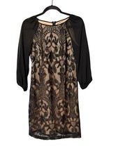 Black Nude Lace Shift Dress Chiffon Sleeve Size 4