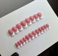 Short square press on nails nude white French tips handmade custom