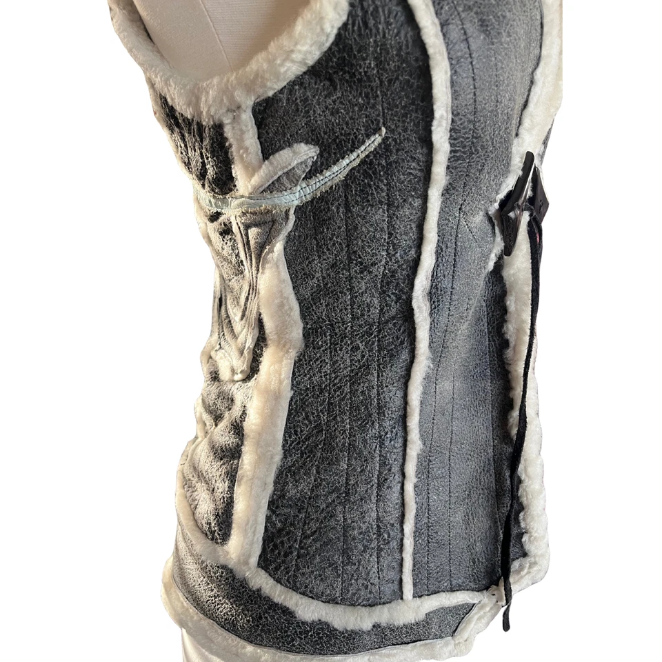 Chaleco de cuero de diseñador de alta costura único en su tipo con capucha; Festival Fairy Elf talla XS Foto 3 de 4