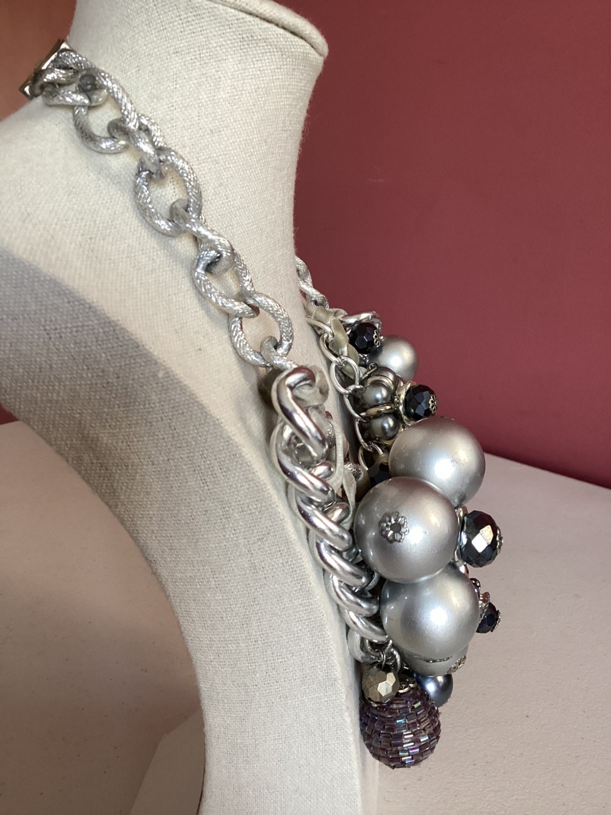 Statement Silver-Tone Cluster Necklace - image 2