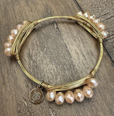 Bourbon and Bowties Extended Size Gold Wire Champagne Crystal Beaded Bangle