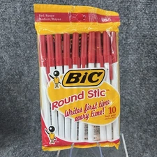 Vintage 1997 BIC Round Stic Ballpoint Pens Red Medium 10 Count New Sealed USA
