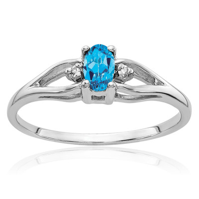 14K Solid White Gold 0.30 ct Blue Topaz Diamond Accent Promise Ring 1mm Slim